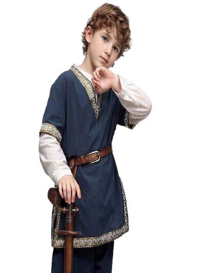 CAMDOM Boys Renaissance Viking Pirate V Neck Shirt Medieval Knight Costume Tops - Image 1